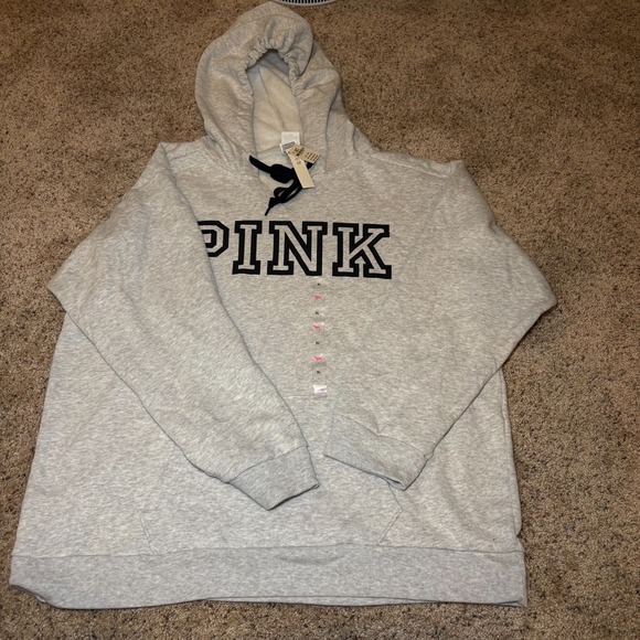 Victoria's Secret & PINK Tops - Victoria Secret NWT Pink hooded Quarter Zip SIZE XL heathered silver w/logo